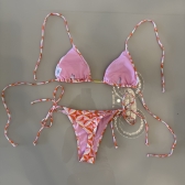 Biquini Cortininha E Calcinha Fio E C/amarrações Laterais - Laranja/Rosa