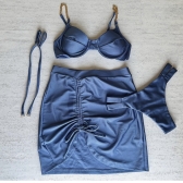 Kit 03 Itens Biquíni Corrente E Lisa Calcinha Com Tiras - Azul