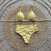 Biquíni Cortininha Franzido com Calcinha Hot Pants - Amarelo
