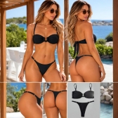 Biquíni Top Com Detalhe Em U Calcinha Ajustável E Semi Fio - Preto