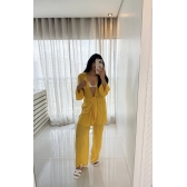 Blusa E Calça Em Tecido Leve  Saída De Praia Lisa - Amarelo