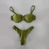 Kit Biquini Aplique Em Pedraria + Saia Com Amarração Frontal - Verde Oliva