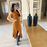 Vestido De Tricot Regata Midi - Mostarda