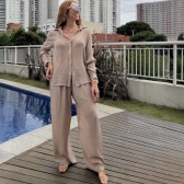 Saída de Praia Feminina Conjunto Camisa e Calça - Bege