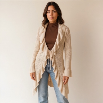 Casaco Feminino Tricot com Babados e Punho Flare