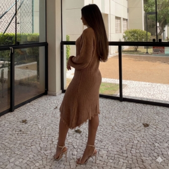 Vestido Tricot Mousse Feminino com Renda – Manga Longa
