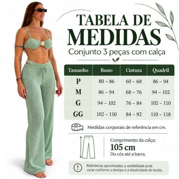 Kit Biquini Com Calça Meia Taça Concha No Top Asa Delta - Verde