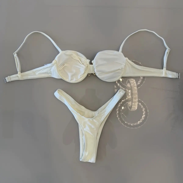 Kit 3 Pçs Biquíni Estrela Dourada E Calcinha Asa Delta e Saia - Off White