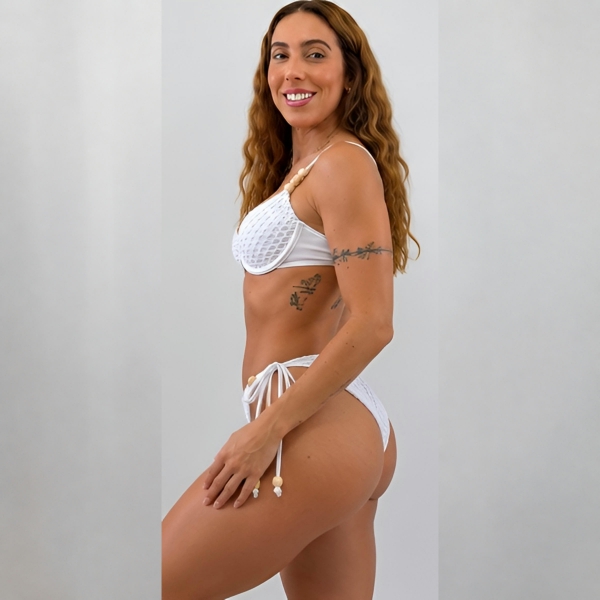 Biquíni Meia Taça Trama Rendada E Calcinha De Amarrar - Branco