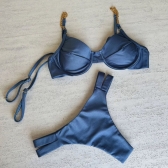 Kit 03 Itens Biquíni Corrente E Lisa Calcinha Com Tiras - Azul