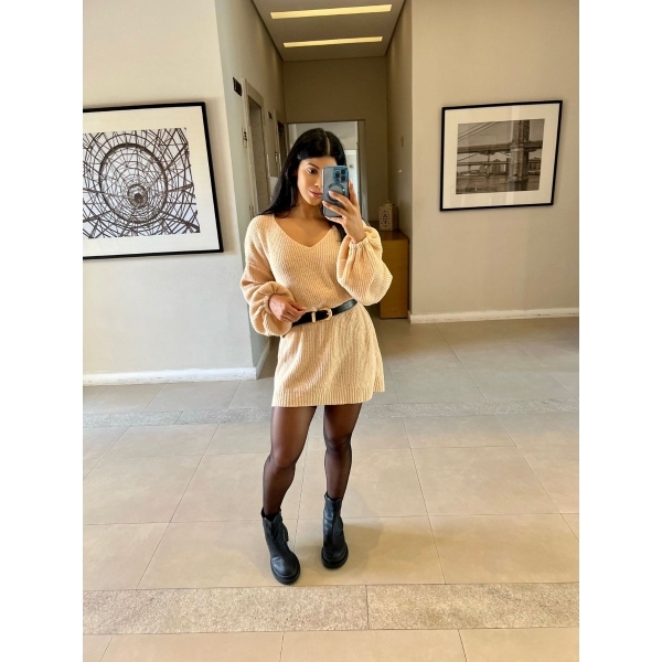 Mini Veste De Tricot Fio Mousse - Palha