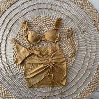 Kit 03 Peças Biquíni De Babado + (Saia Saída de Praia Tam Único)