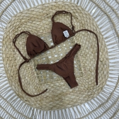 Biquíni Cortininha Com Tranças Nas Alças E Calcinha Semi Fio - Marrom