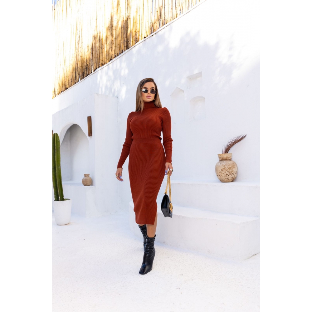 Saia Midi De Tricot Modal - Terracota