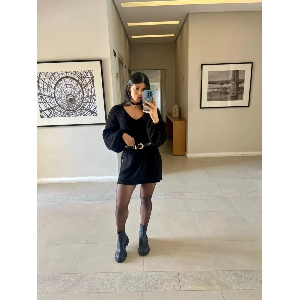 Mini Veste De Tricot Fio Mousse - Preto