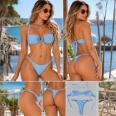 Biquíni Top Com Detalhe Em U Calcinha Ajustável E Semi Fio - Azul Bebê