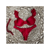 Kit 03 Peças Biquíni De Babado + (Saia Saída de Praia Tam Único) - Vermelho
