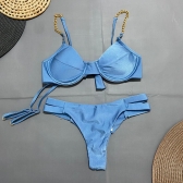 Biquíni  com Duas Alças Corrente e Lisa Calcinha com Tiras - Azul