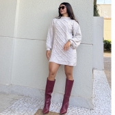 Vestido Curto Tricot Mousse com Trama Trancada e Manga Longa - Mescla