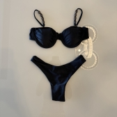 Trijunto Biquíni Asa Delta Detalhes Nas Alças Concha Na Saia - Preto