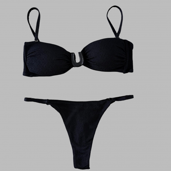Biquíni Top Com Detalhe Em U Calcinha Ajustável E Semi Fio - Preto