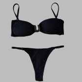 Biquíni Top Com Detalhe Em U Calcinha Ajustável E Semi Fio - Preto