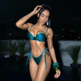 Biquíni Top Concha Calcinha Fio Duplo Com Amarrações - Verde