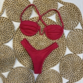 Kit 03 Itens Biq Aro V Canelado Calcinha Asa Delta e Saia - Vermelho