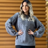Blusa Tricot Babado nas Mangas - Cinza