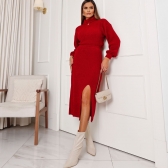 Conjunto De tricot Fio Mousse Blusa e Saia Mídi - Vermelho