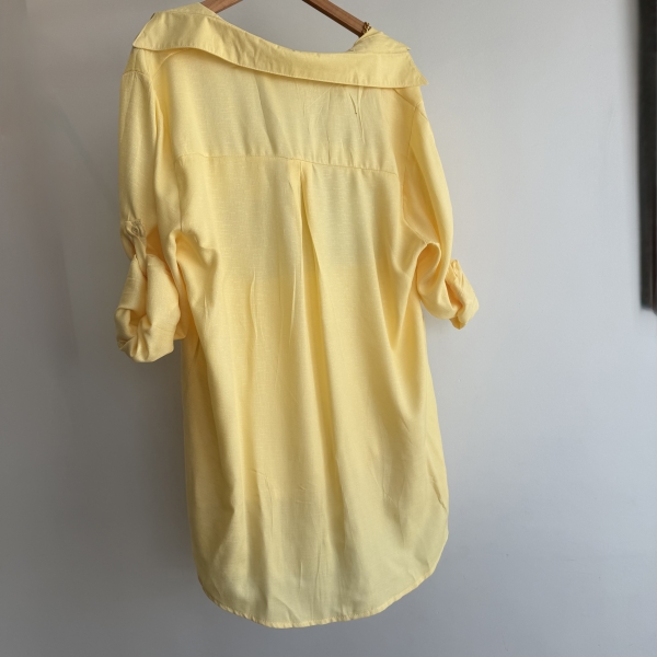 Conj Saída De Praia Chemise Manga Longa E Saia Franja Resort - Amarelo