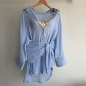 Saída De Praia Feminina Camisa E Saia Envelope - Azul Claro