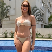 Biquíni Top Concha Calcinha Fio Duplo Com Amarrações - Bege