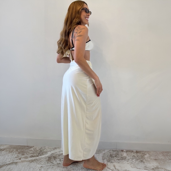 Kit 3 Itens Biquíni Bicolor Com Detalhe Concha Dourada Luxo - Off e Preto