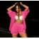 Cj Saída De Praia De Renda Blusa Manga 3/4 e Short - Pink