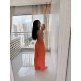 Blusa E Calça Em Tecido Leve  Saída De Praia Lisa - Laranja