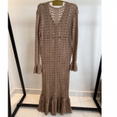 Maxi Cardigan Tricot Longo com Botões e Manga Flare - Marrom