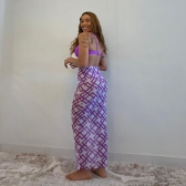 Kit Biquini e Saída Estampa Gráfica Detalhe Metal No Top - Roxo