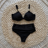 Biquíni Meia Taça Cos Alto Texturizado - Preto