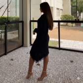 Vestido Tricot Mousse Feminino com Renda – Manga Longa - Preto