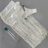 Triquini Saia Franja Longa Top E Calcinha Com Pedraria - Off White