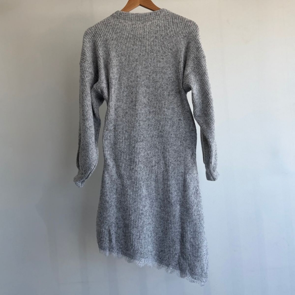 Vestido Tricot Mousse Feminino com Renda – Manga Longa - Cinza