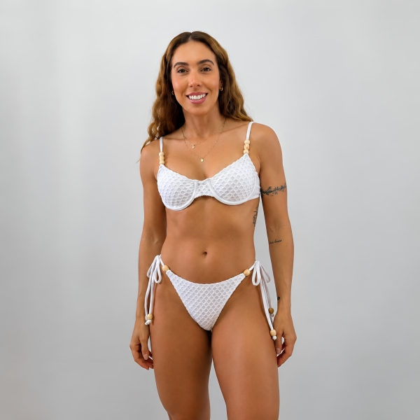 Biquíni Meia Taça Trama Rendada E Calcinha De Amarrar - Branco