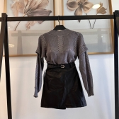 Saia De Couro Com Cinto E Zíper Lateral - Preto