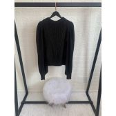 Blusa de Tricot Trança Em V Com Manga Bufantes - Preta