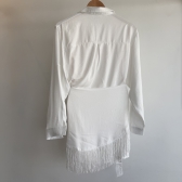 Conj Saída De Praia Chemise Manga Longa E Saia Franja Resort - Champanhe