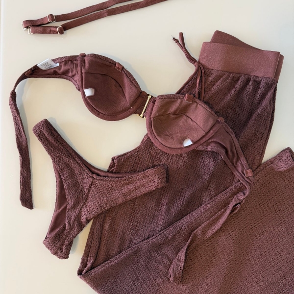 Kit Biquini Com Calça Meia Taça Concha No Top Asa Delta - Marrom