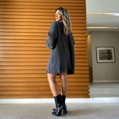 Novo Cardigan Tricot Mousse Liso Básico - Grafite