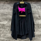 Conjunto Saída De Praia Viscolinho - Chemise e Short - Preto