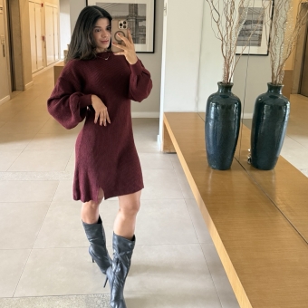 Vestido De Tricot Mousse Curto Com Fenda